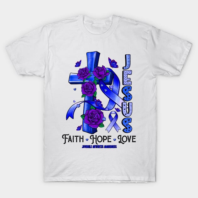 Juvenile Arthritis Awareness - Jesus Cross ribbon Faith T-Shirt by StevenPeacock68